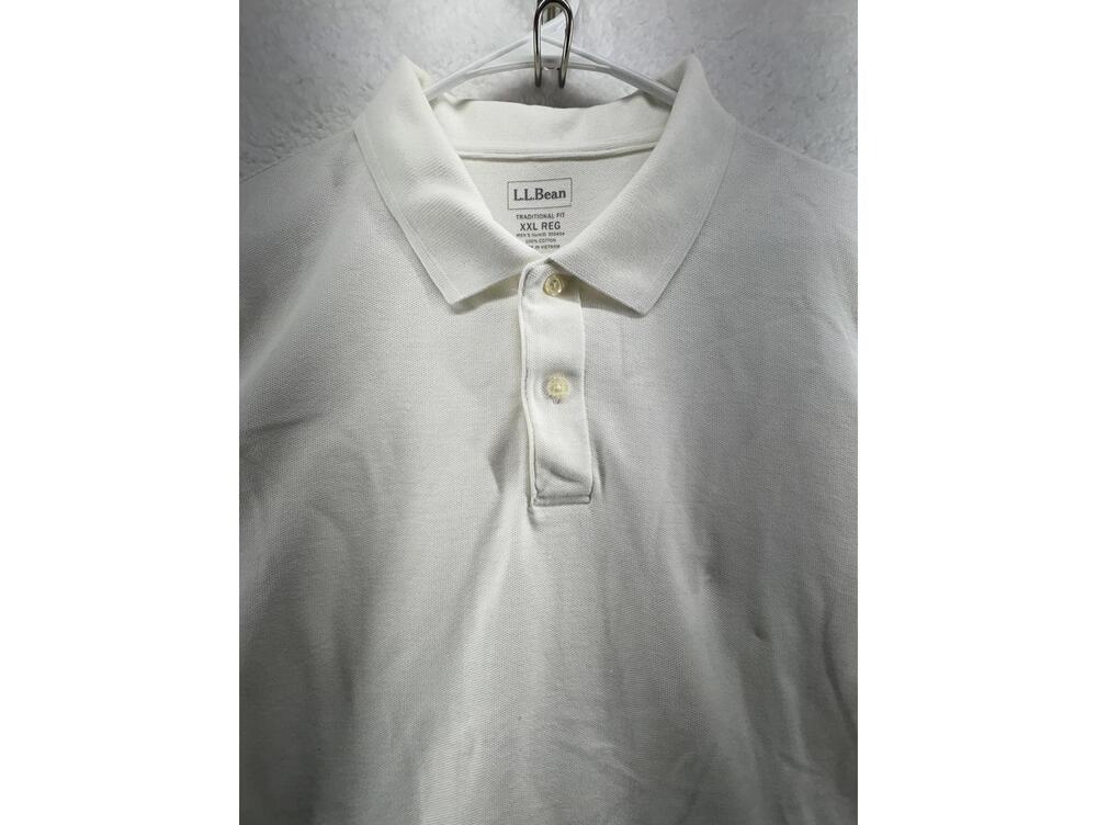 L L Bean Traditional Fit Polo Heavy Cotton White Mens 2XL Short Sleeve